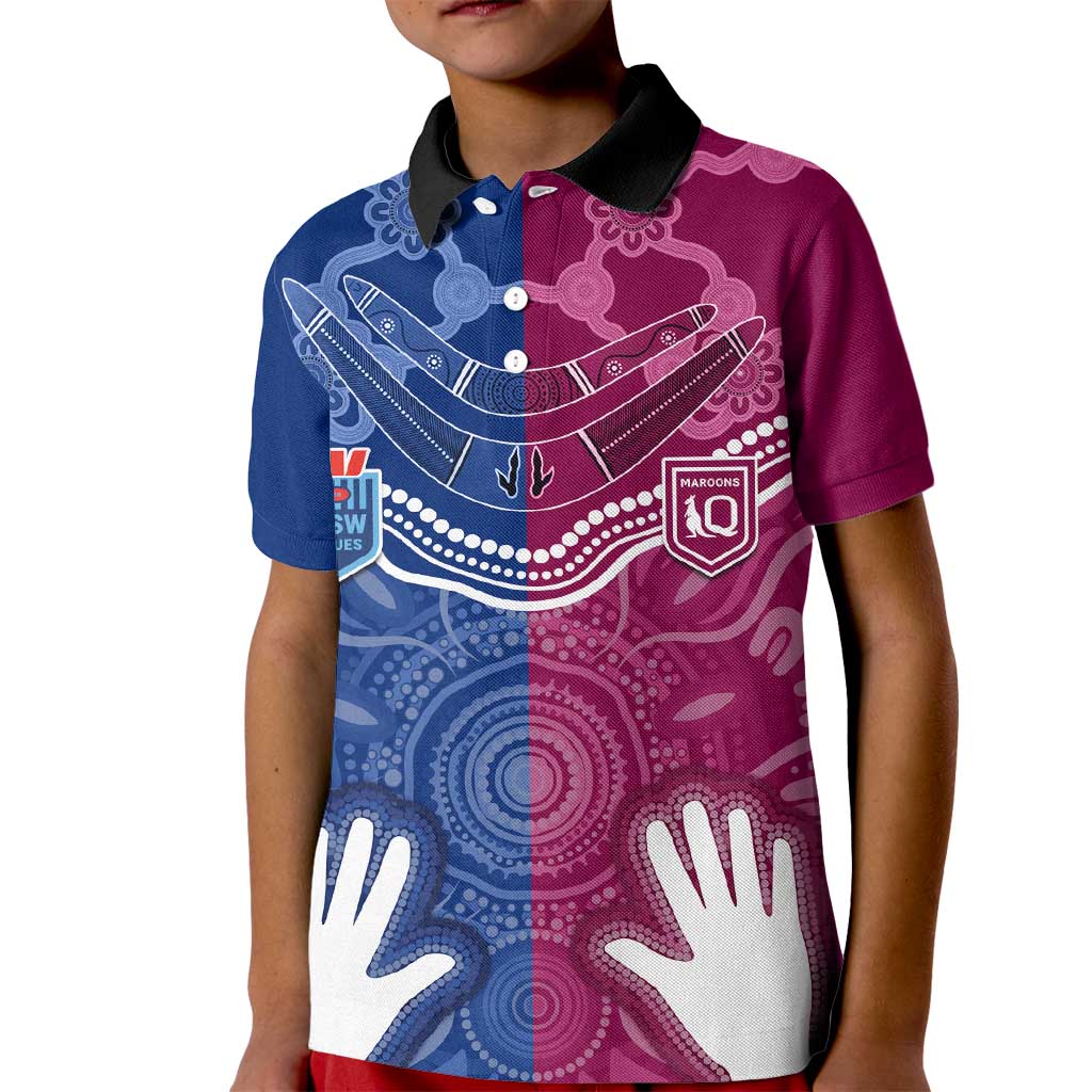 Personalised QLD Maroons Mix NSW Blues Indigenous Kid Polo Shirt Rugby State of Origin LT7