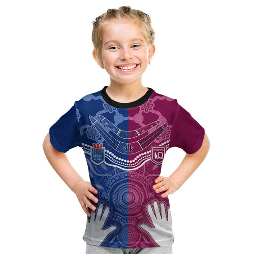 Personalised QLD Maroons Mix NSW Blues Indigenous Kid T Shirt Rugby State of Origin LT7