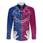 Personalised QLD Maroons Mix NSW Blues Indigenous Long Sleeve Button Shirt Rugby State of Origin LT7