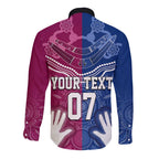 Personalised QLD Maroons Mix NSW Blues Indigenous Long Sleeve Button Shirt Rugby State of Origin LT7