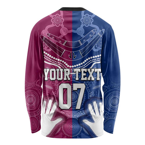 Personalised QLD Maroons Mix NSW Blues Indigenous Long Sleeve Shirt Rugby State of Origin LT7