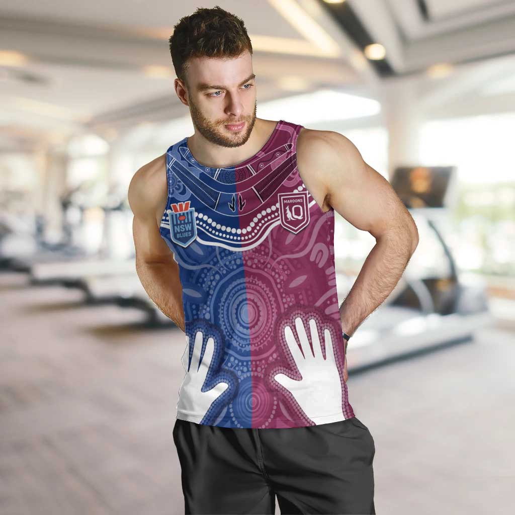 Personalised QLD Maroons Mix NSW Blues Indigenous Men Tank Top Rugby State of Origin LT7