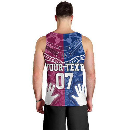 Personalised QLD Maroons Mix NSW Blues Indigenous Men Tank Top Rugby State of Origin LT7
