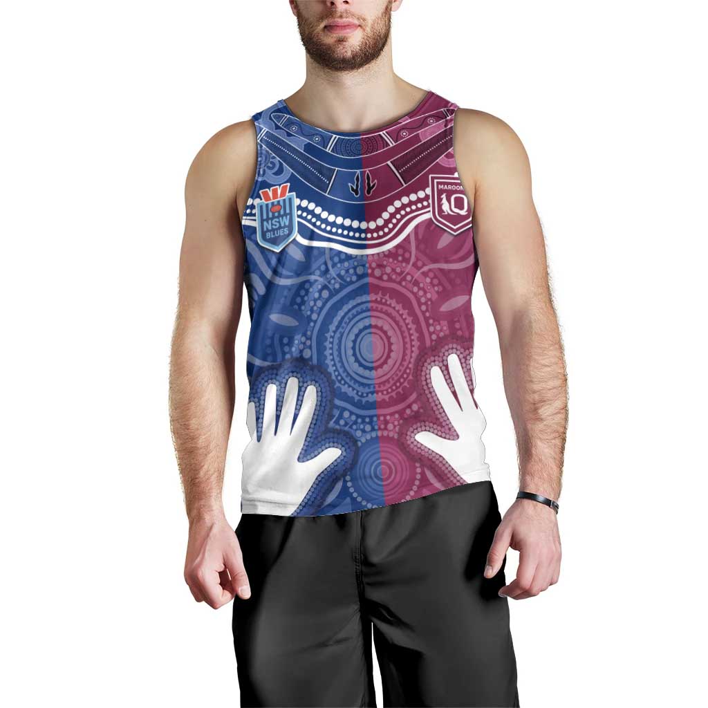 Personalised QLD Maroons Mix NSW Blues Indigenous Men Tank Top Rugby State of Origin LT7