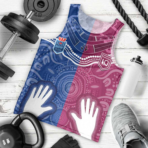 Personalised QLD Maroons Mix NSW Blues Indigenous Men Tank Top Rugby State of Origin LT7