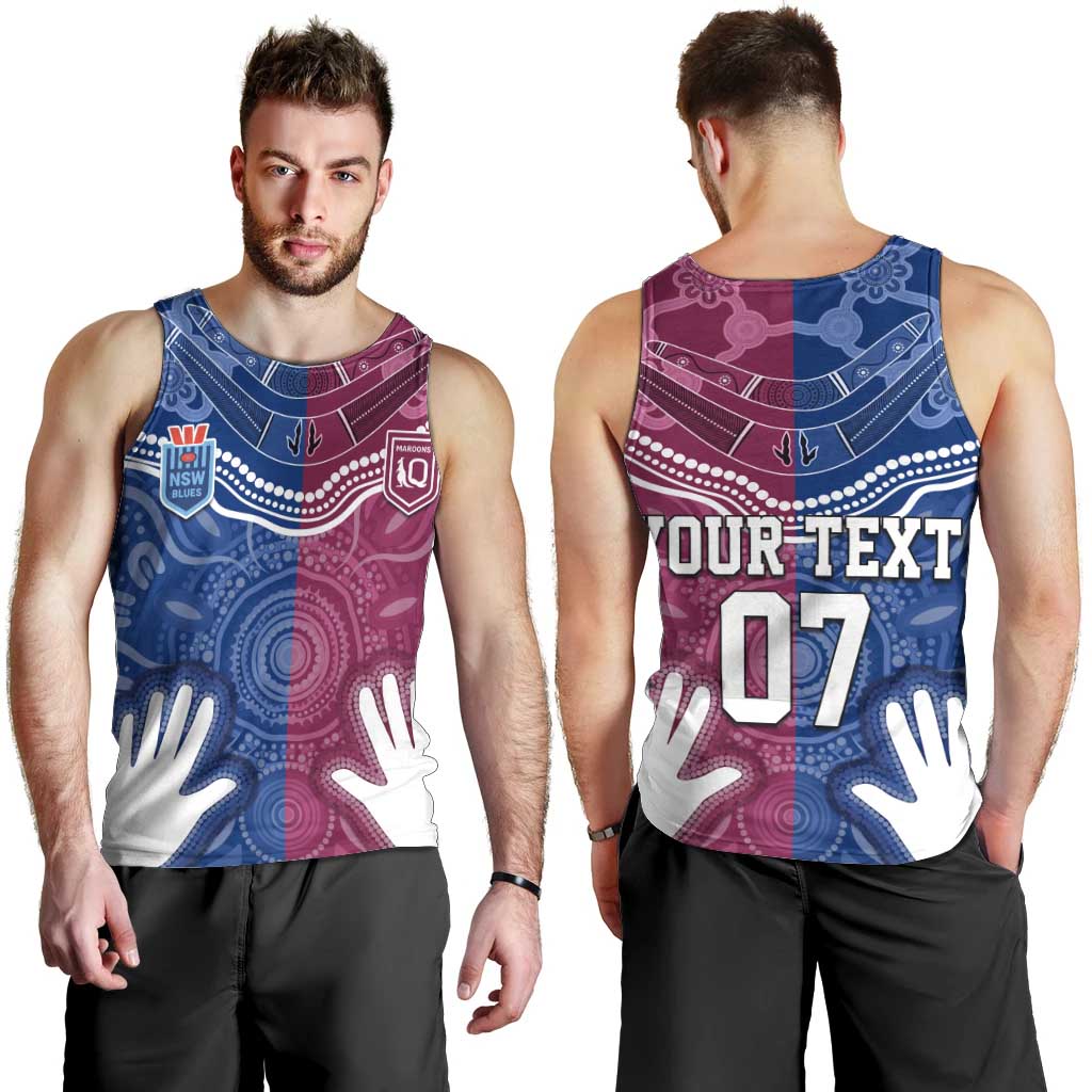 Personalised QLD Maroons Mix NSW Blues Indigenous Men Tank Top Rugby State of Origin LT7
