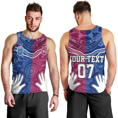 Personalised QLD Maroons Mix NSW Blues Indigenous Men Tank Top Rugby State of Origin LT7
