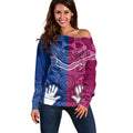Personalised QLD Maroons Mix NSW Blues Indigenous Off Shoulder Sweater Rugby State of Origin LT7