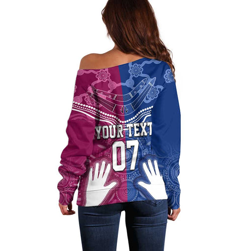 Personalised QLD Maroons Mix NSW Blues Indigenous Off Shoulder Sweater Rugby State of Origin LT7