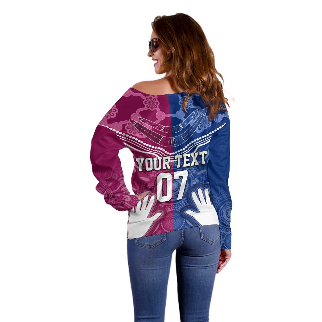 Personalised QLD Maroons Mix NSW Blues Indigenous Off Shoulder Sweater Rugby State of Origin LT7