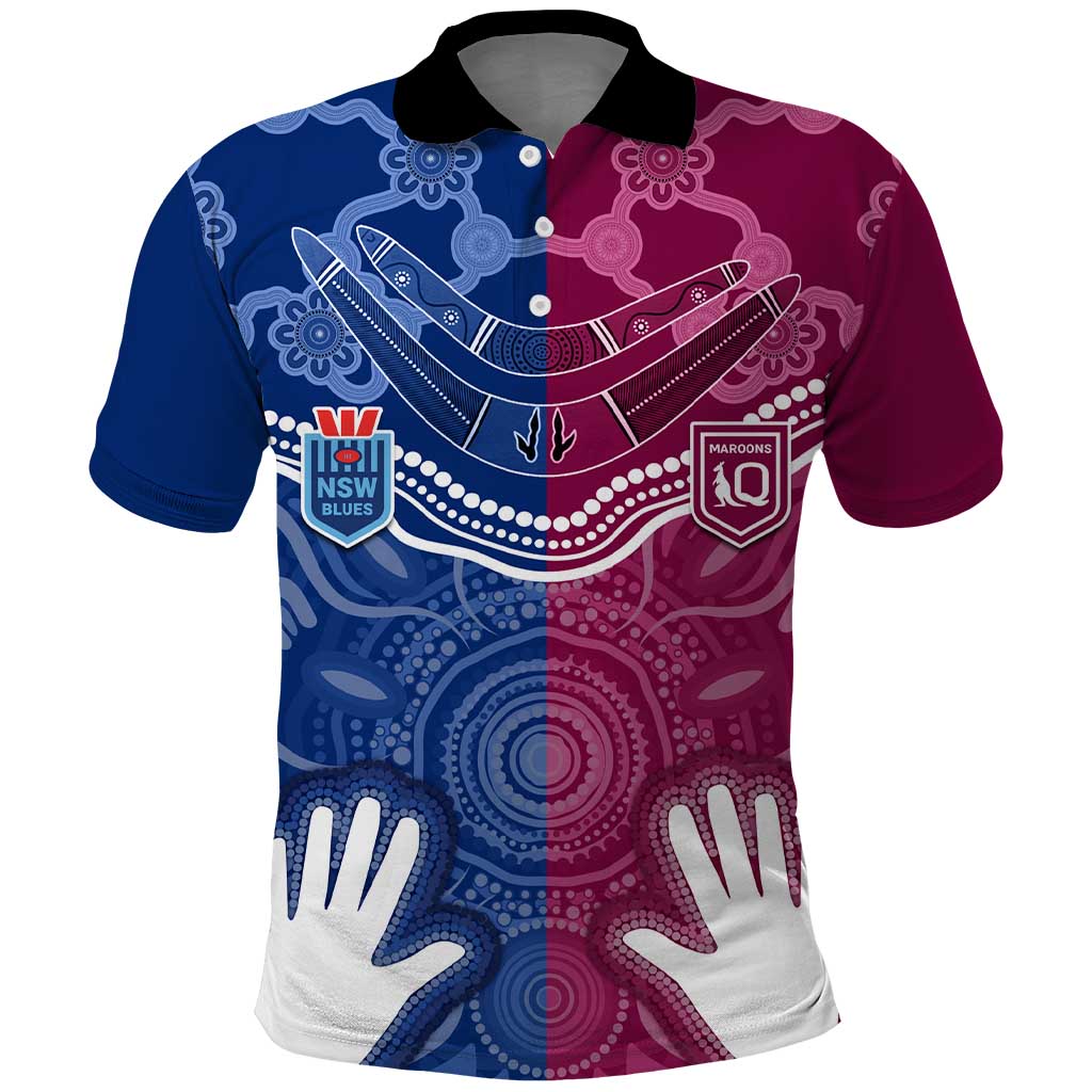 Personalised QLD Maroons Mix NSW Blues Indigenous Polo Shirt Rugby State of Origin LT7