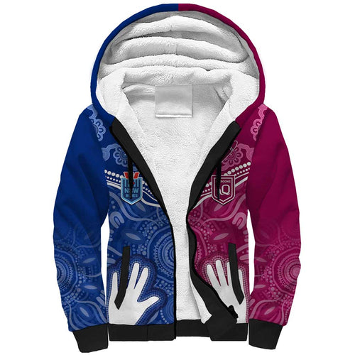 Personalised QLD Maroons Mix NSW Blues Indigenous Sherpa Hoodie Rugby State of Origin LT7