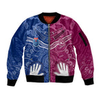 Personalised QLD Maroons Mix NSW Blues Indigenous Sleeve Zip Bomber Jacket Rugby State of Origin LT7