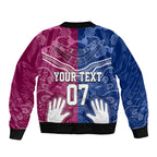 Personalised QLD Maroons Mix NSW Blues Indigenous Sleeve Zip Bomber Jacket Rugby State of Origin LT7