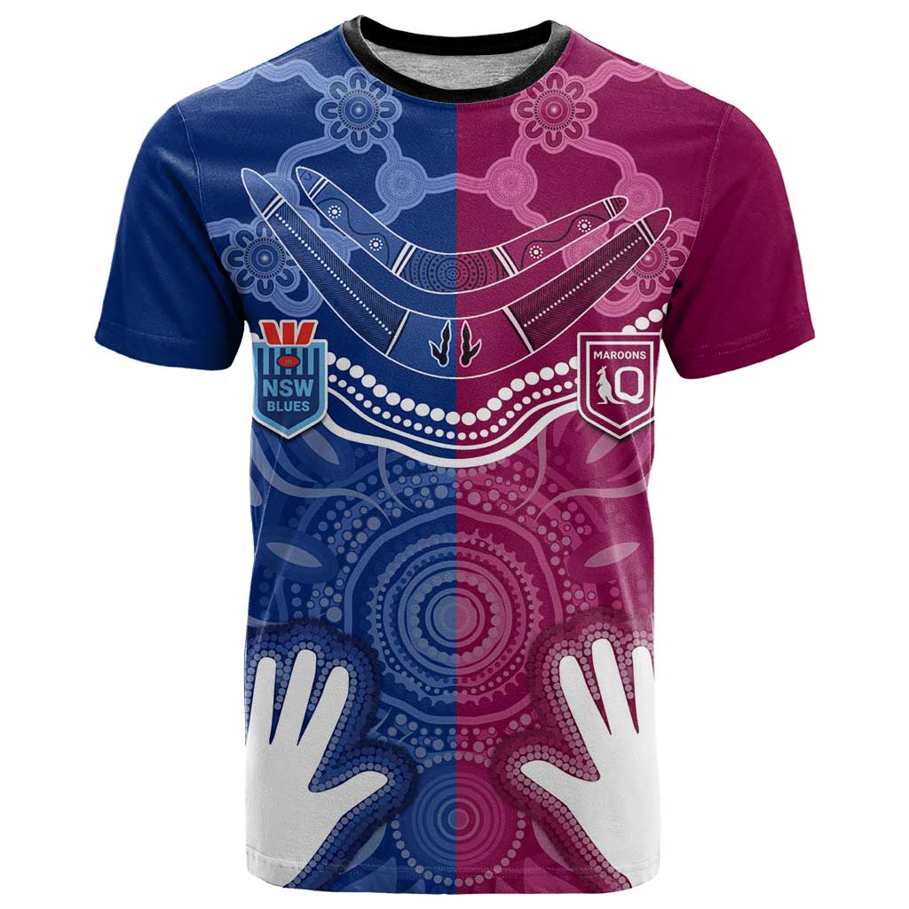 Personalised QLD Maroons Mix NSW Blues Indigenous T Shirt Rugby State of Origin LT7
