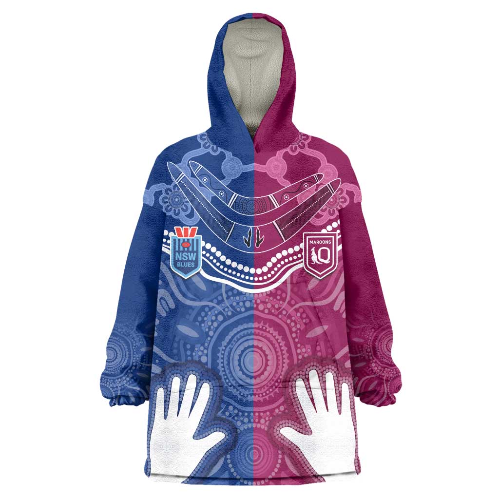 Personalised QLD Maroons Mix NSW Blues Indigenous Wearable Blanket Hoodie Rugby State of Origin LT7
