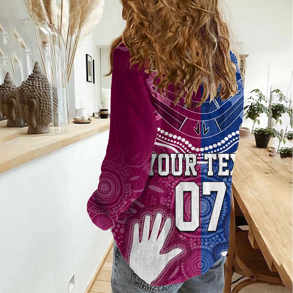 Personalised QLD Maroons Mix NSW Blues Indigenous Women Casual Shirt Rugby State of Origin LT7
