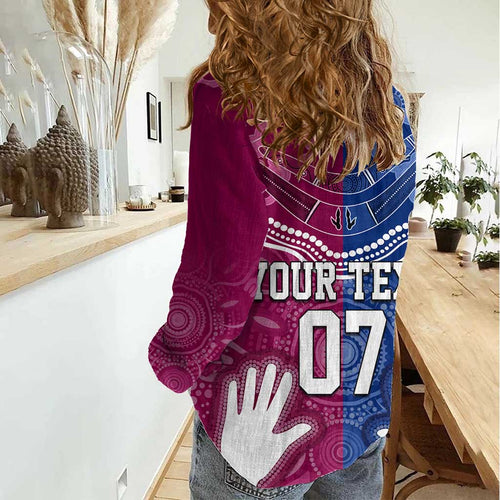 Personalised QLD Maroons Mix NSW Blues Indigenous Women Casual Shirt Rugby State of Origin LT7