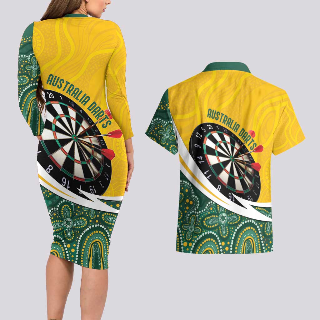 Australia Darts Personalized Couples Matching Long Sleeve Bodycon Dress and Hawaiian Shirt Aboriginal Special