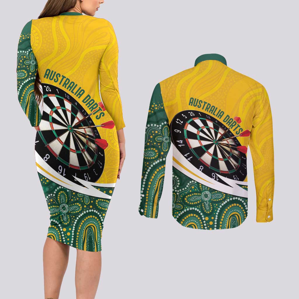 Australia Darts Personalized Couples Matching Long Sleeve Bodycon Dress and Long Sleeve Button Shirt Aboriginal Special