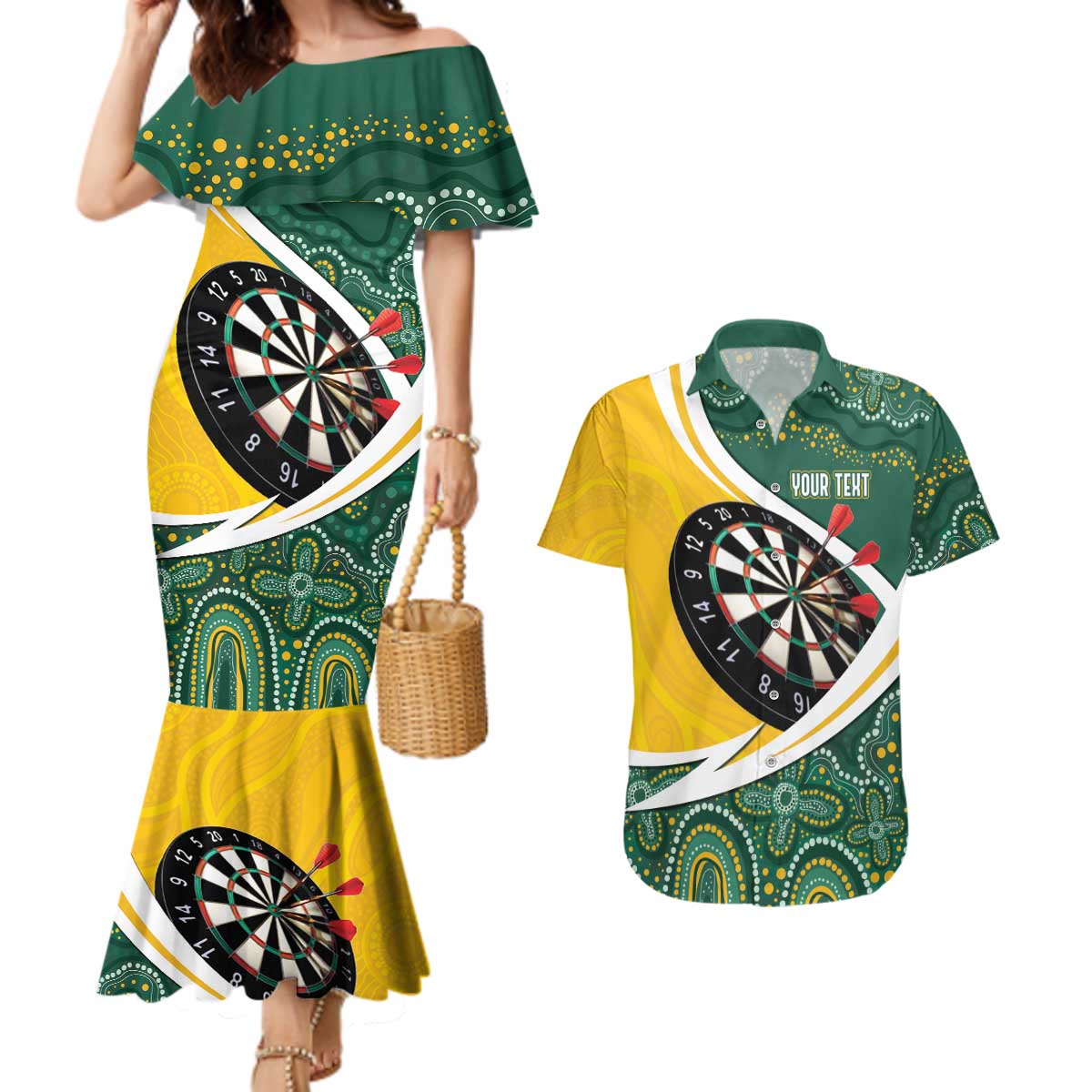 Australia Darts Personalized Couples Matching Mermaid Dress and Hawaiian Shirt Aboriginal Special
