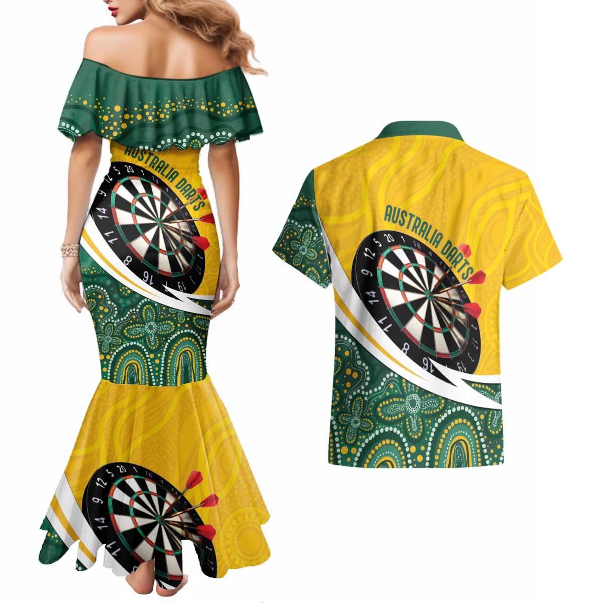 Australia Darts Personalized Couples Matching Mermaid Dress and Hawaiian Shirt Aboriginal Special
