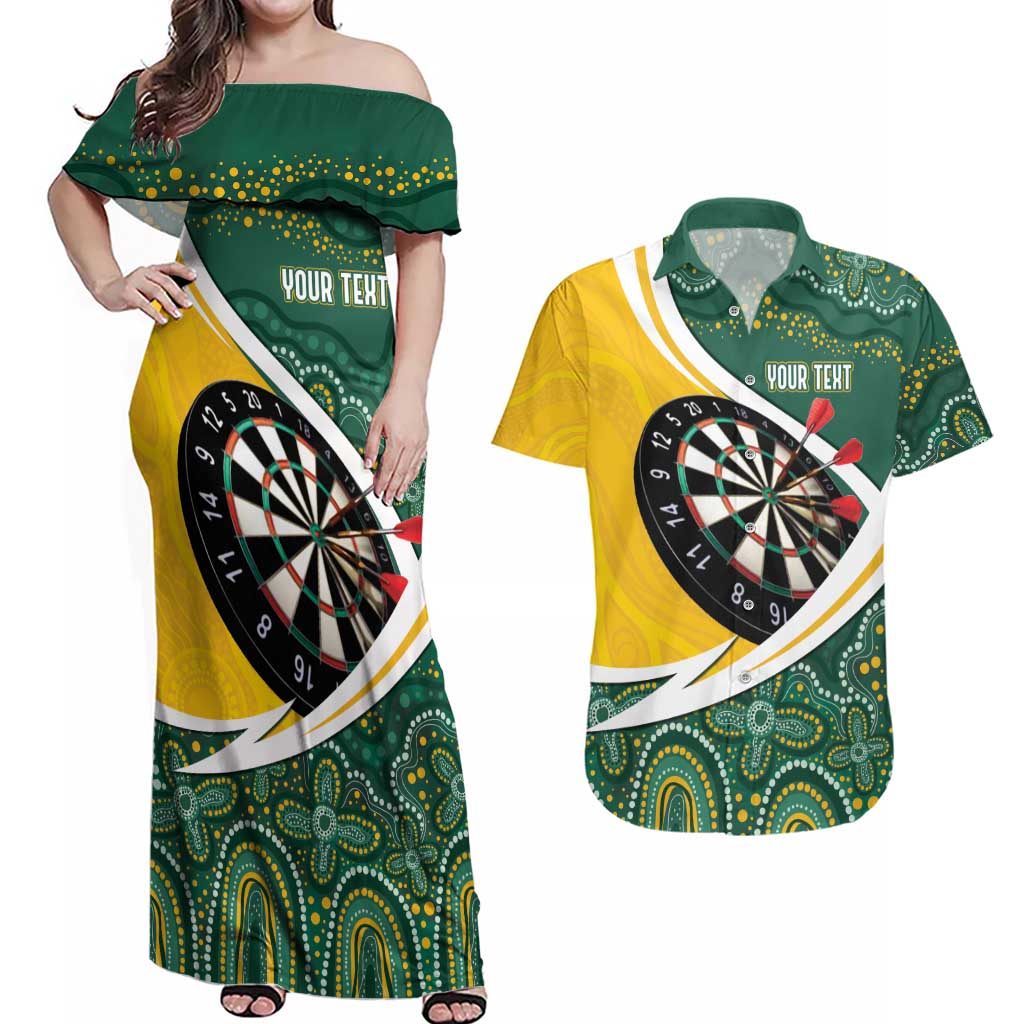 Australia Darts Personalized Couples Matching Off Shoulder Maxi Dress and Hawaiian Shirt Aboriginal Special