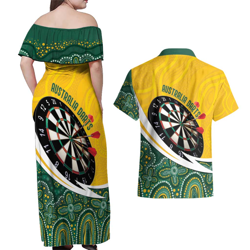 Australia Darts Personalized Couples Matching Off Shoulder Maxi Dress and Hawaiian Shirt Aboriginal Special