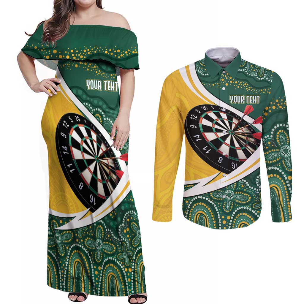 Australia Darts Personalized Couples Matching Off Shoulder Maxi Dress and Long Sleeve Button Shirt Aboriginal Special