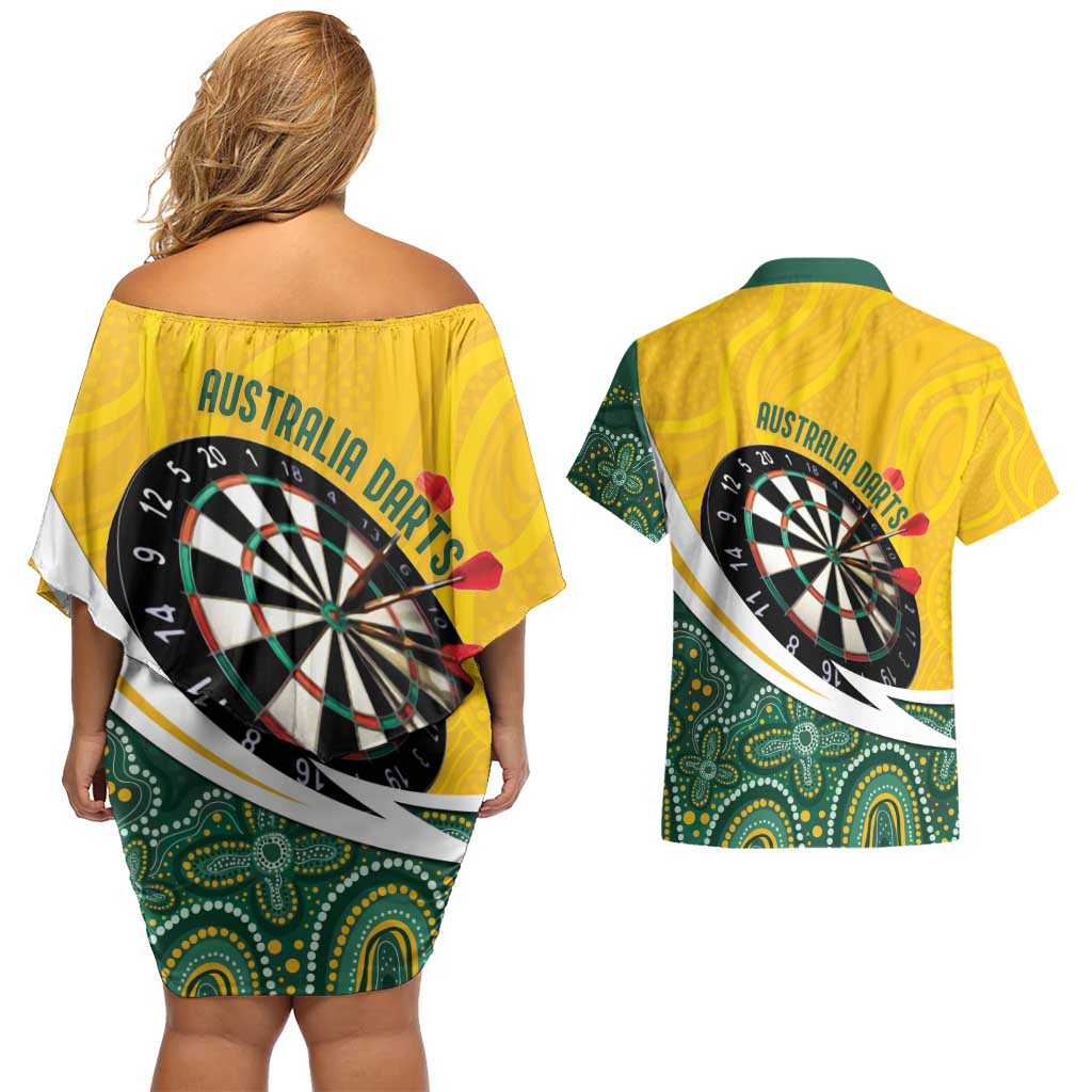 Australia Darts Personalized Couples Matching Off Shoulder Short Dress and Hawaiian Shirt Aboriginal Special