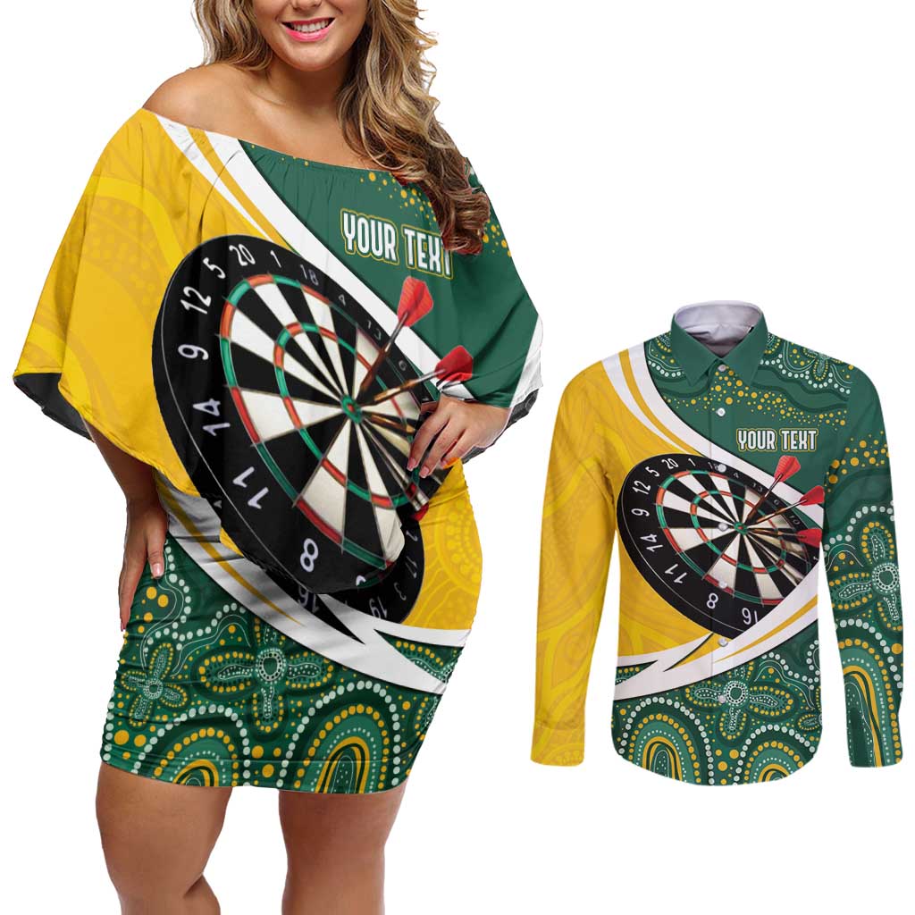 Australia Darts Personalized Couples Matching Off Shoulder Short Dress and Long Sleeve Button Shirt Aboriginal Special