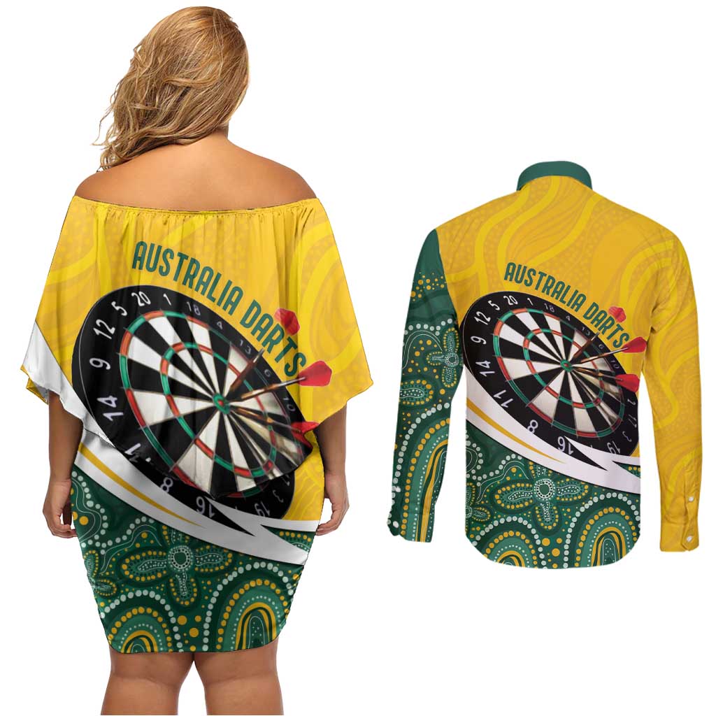 Australia Darts Personalized Couples Matching Off Shoulder Short Dress and Long Sleeve Button Shirt Aboriginal Special