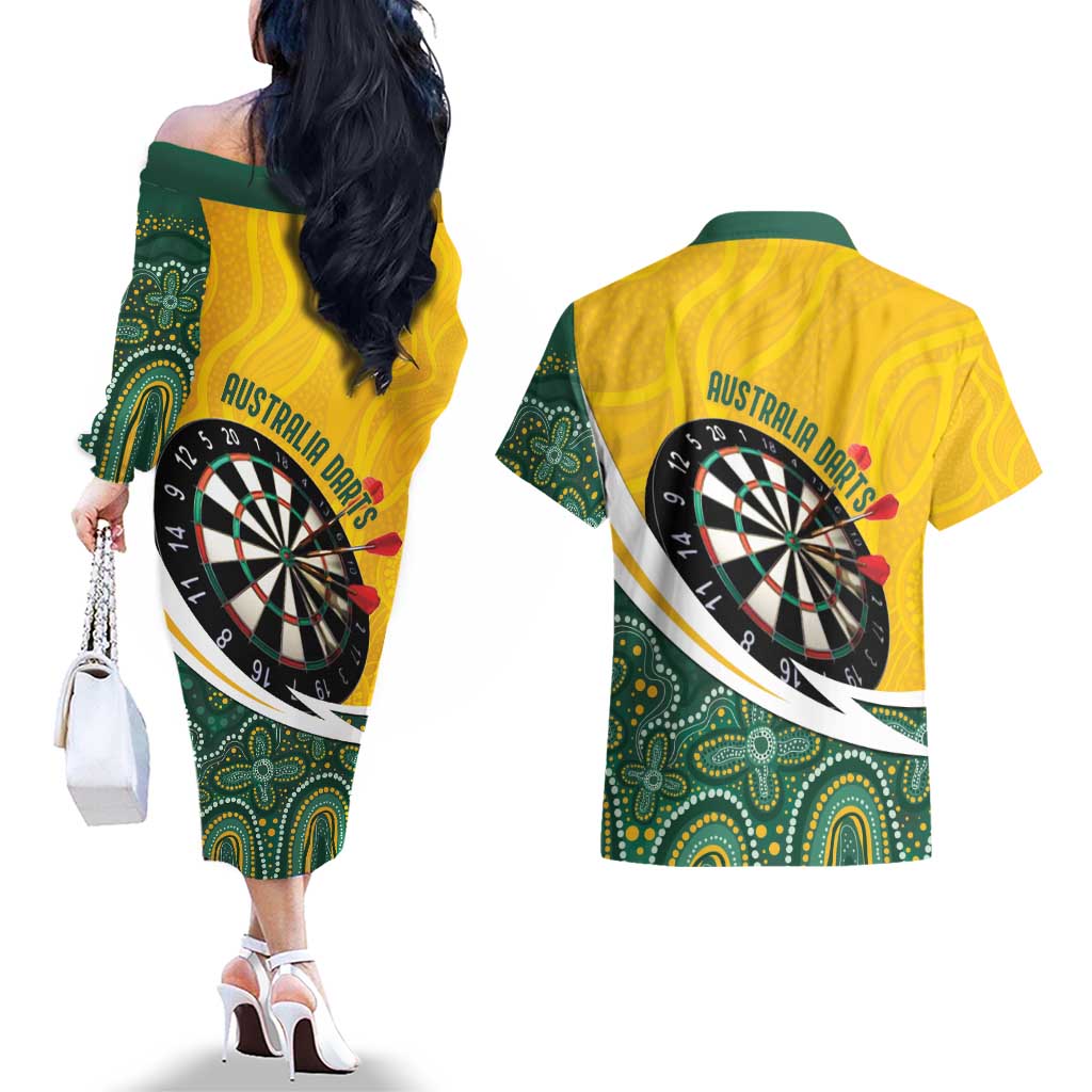 Australia Darts Personalized Couples Matching Off The Shoulder Long Sleeve Dress and Hawaiian Shirt Aboriginal Special