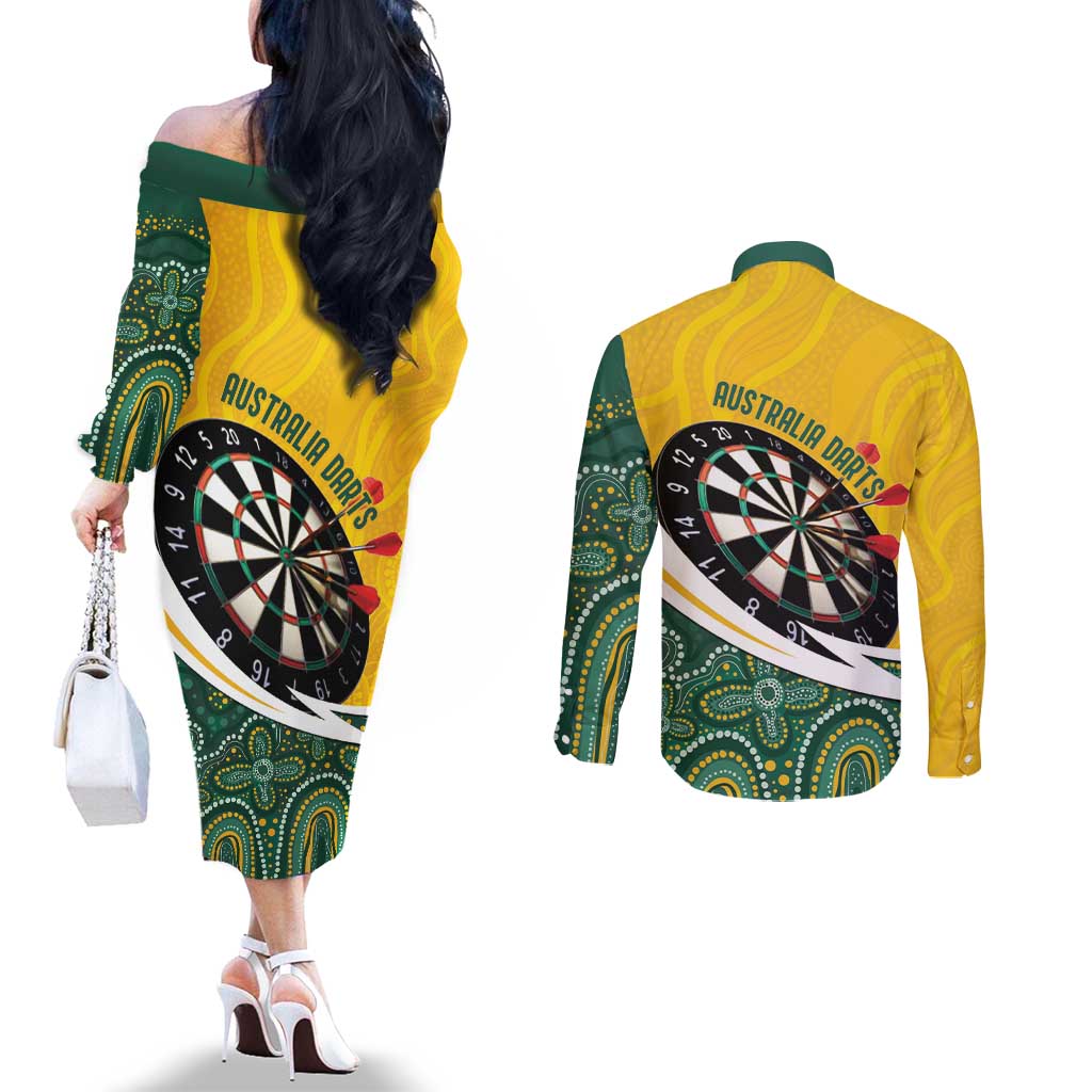 Australia Darts Personalized Couples Matching Off The Shoulder Long Sleeve Dress and Long Sleeve Button Shirt Aboriginal Special