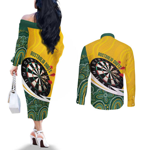 Australia Darts Personalized Couples Matching Off The Shoulder Long Sleeve Dress and Long Sleeve Button Shirt Aboriginal Special