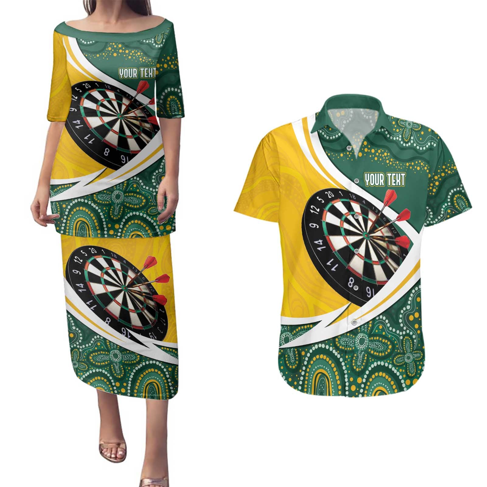 Australia Darts Personalized Couples Matching Puletasi and Hawaiian Shirt Aboriginal Special