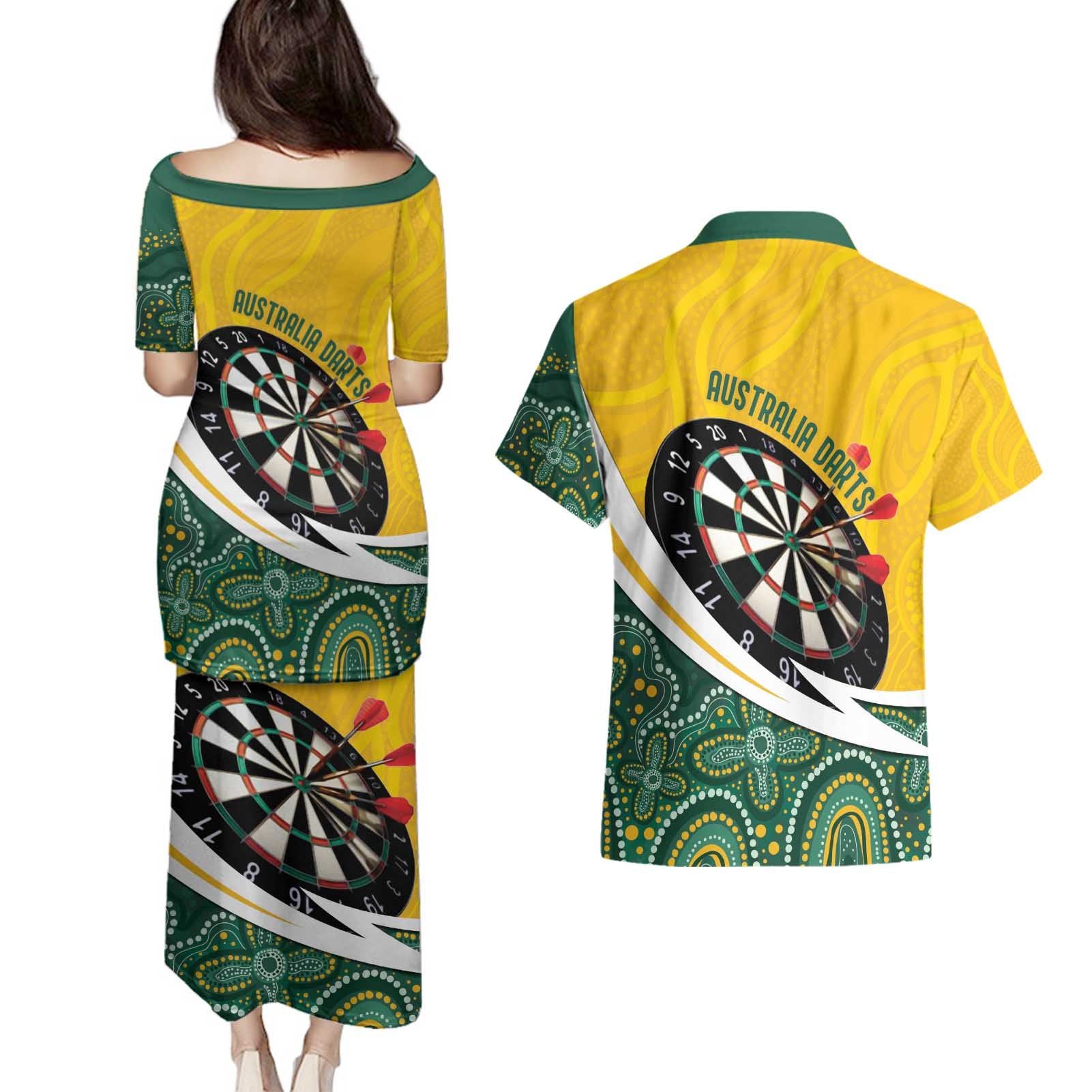 Australia Darts Personalized Couples Matching Puletasi and Hawaiian Shirt Aboriginal Special