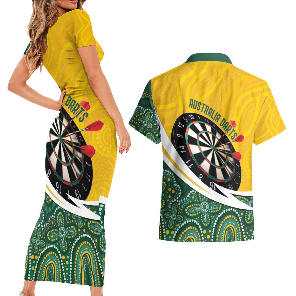 Australia Darts Personalized Couples Matching Short Sleeve Bodycon Dress and Hawaiian Shirt Aboriginal Special