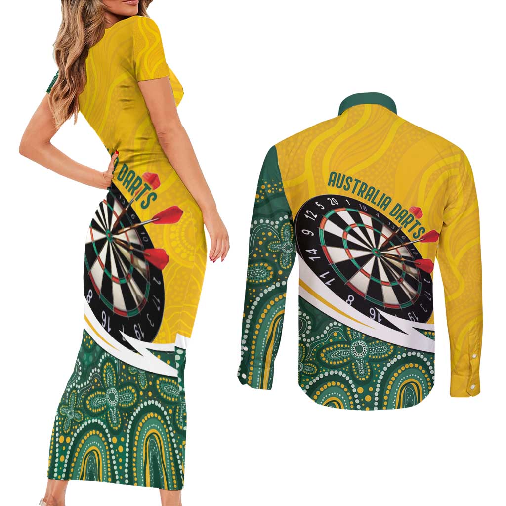 Australia Darts Personalized Couples Matching Short Sleeve Bodycon Dress and Long Sleeve Button Shirt Aboriginal Special