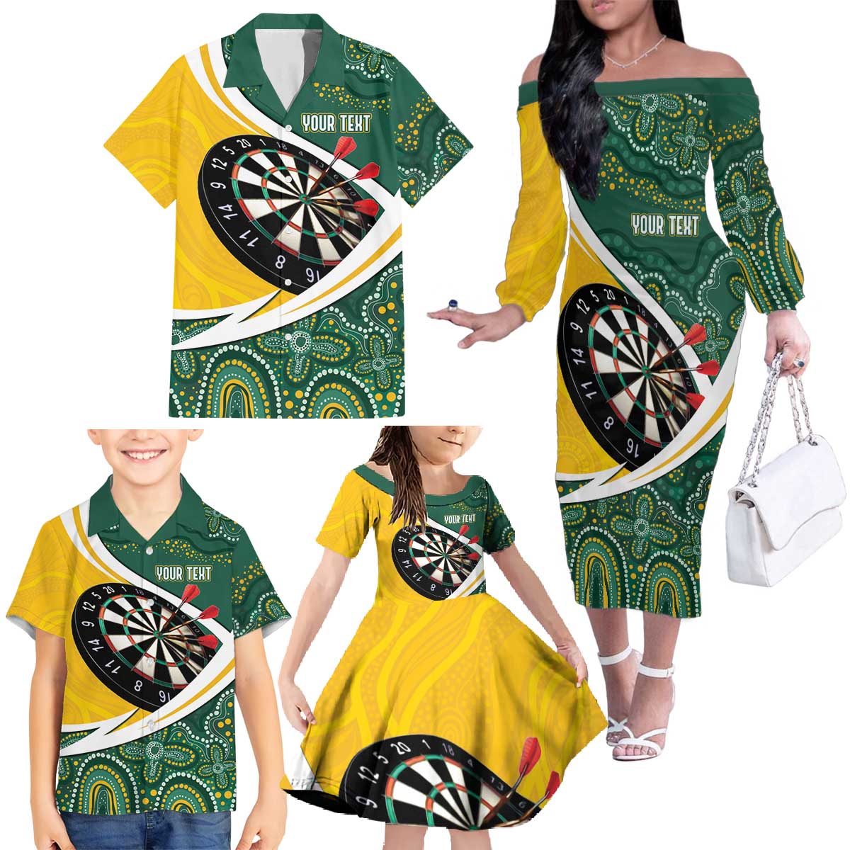 Australia Darts Personalized Family Matching Off The Shoulder Long Sleeve Dress and Hawaiian Shirt Aboriginal Special