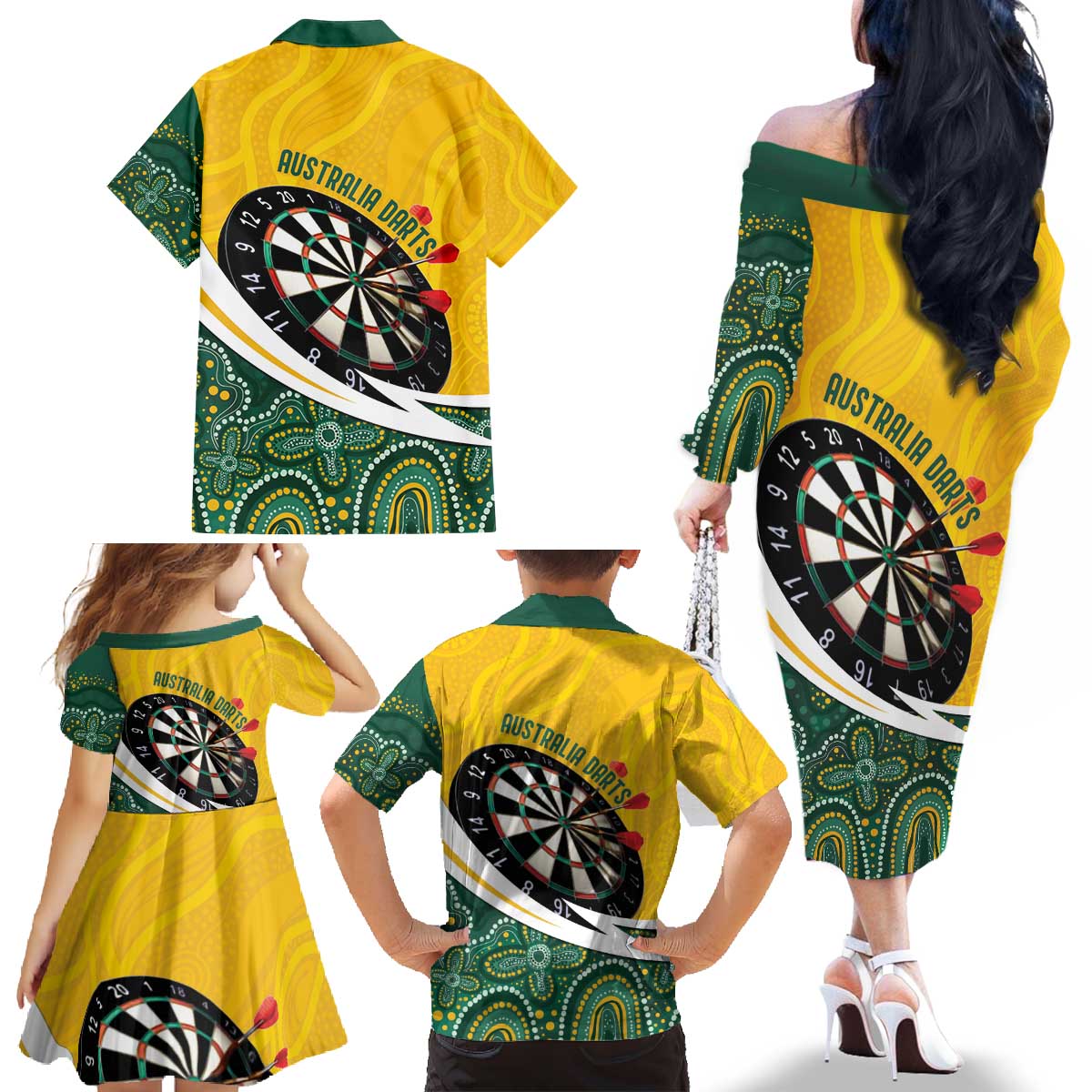 Australia Darts Personalized Family Matching Off The Shoulder Long Sleeve Dress and Hawaiian Shirt Aboriginal Special