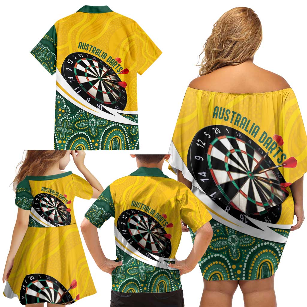 Australia Darts Personalized Family Matching Off Shoulder Short Dress and Hawaiian Shirt Aboriginal Special