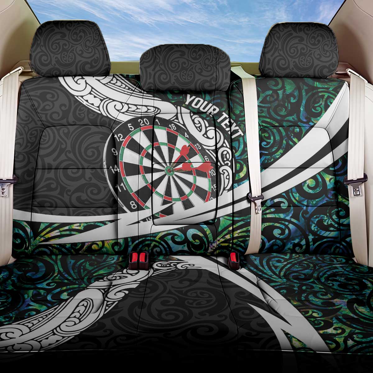 Personalized NZ Darts Back Car Seat Cover Paua Shell Maori Koru Whakairo - Aussie Hoodie