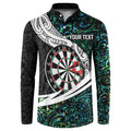Personalized NZ Darts Button Sweatshirt Paua Shell Maori Koru Whakairo - Aussie Hoodie