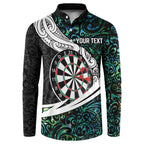 Personalized NZ Darts Button Sweatshirt Paua Shell Maori Koru Whakairo - Aussie Hoodie