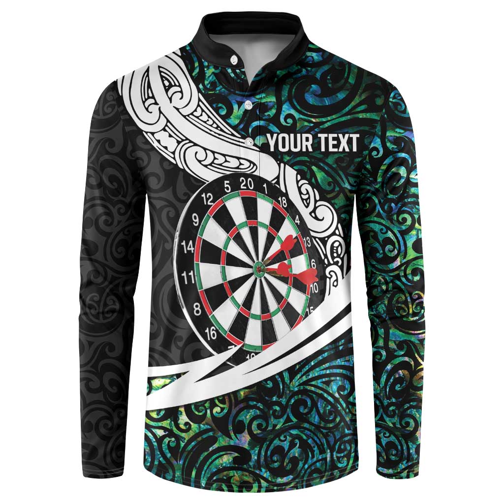 Personalized NZ Darts Button Sweatshirt Paua Shell Maori Koru Whakairo - Aussie Hoodie