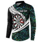 Personalized NZ Darts Button Sweatshirt Paua Shell Maori Koru Whakairo - Aussie Hoodie