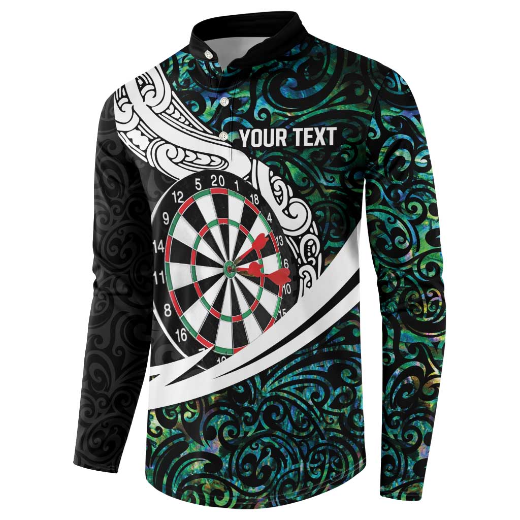 Personalized NZ Darts Button Sweatshirt Paua Shell Maori Koru Whakairo - Aussie Hoodie