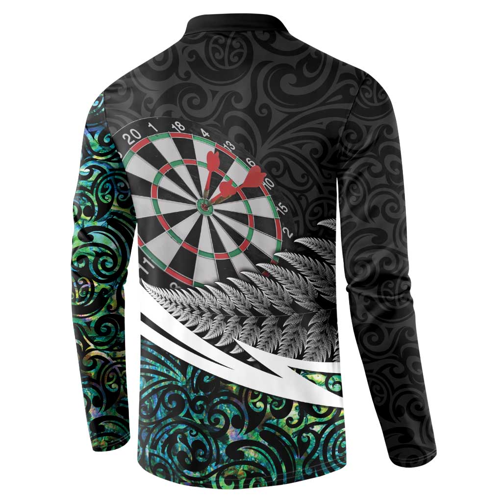 Personalized NZ Darts Button Sweatshirt Paua Shell Maori Koru Whakairo - Aussie Hoodie