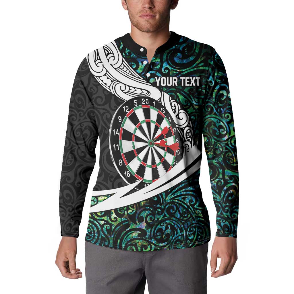 Personalized NZ Darts Button Sweatshirt Paua Shell Maori Koru Whakairo - Aussie Hoodie